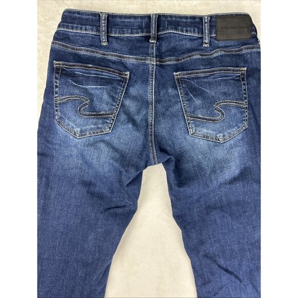 Silver Jeans Allan Mens 34x33 Blue Dark Wash Slim Straight Denim Comfort Stretch - Picture 9 of 11